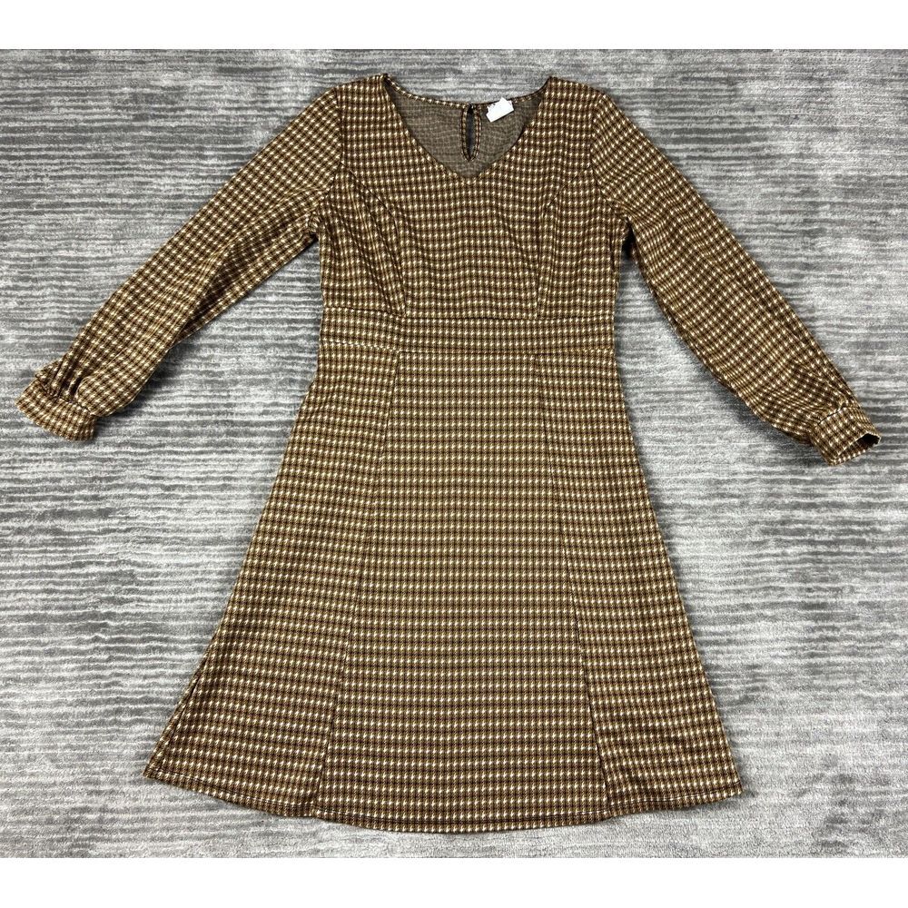 NAIF Dress Womens Medium Houndstooth Plaid Multicolor Fit & Flare A Line Knit